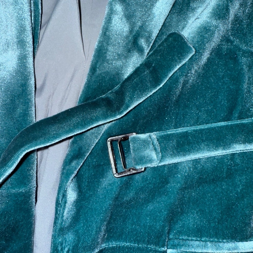 YAYA Women Velvet Blazer Belted Jacket Teal Green Size 38 holiday office party M - Picture 4 of 7